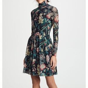 Rebecca Taylor La Vie Faded Garden Mesh Dress Black Floral Size XS